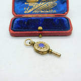 Victorian 9ct Yellow Gold Back & Watch Key Locket Blue Enamel Antique c1880