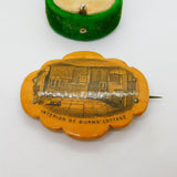 Mauchline Ware 'Interior of Burns' Cottage' Brooch Pin Antique c1890 Scottish