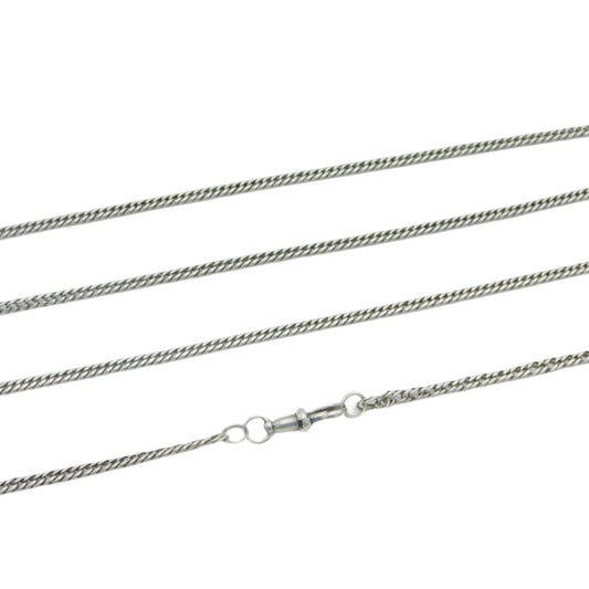 19th Century Sterling Silver Long Guard Muff Chain Necklace 160cm Antique c1860