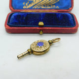 Victorian 9ct Yellow Gold Back & Watch Key Locket Blue Enamel Antique c1880
