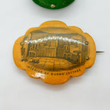 Mauchline Ware 'Interior of Burns' Cottage' Brooch Pin Antique c1890 Scottish