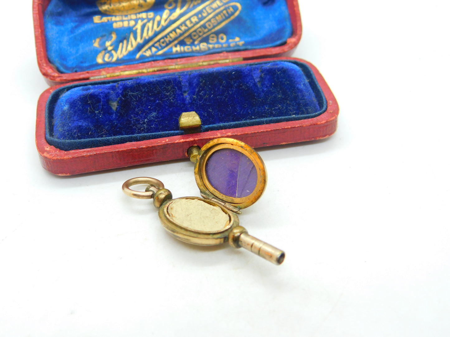 Victorian 9ct Yellow Gold Back & Watch Key Locket Blue Enamel Antique c1880