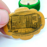 Mauchline Ware 'Interior of Burns' Cottage' Brooch Pin Antique c1890 Scottish