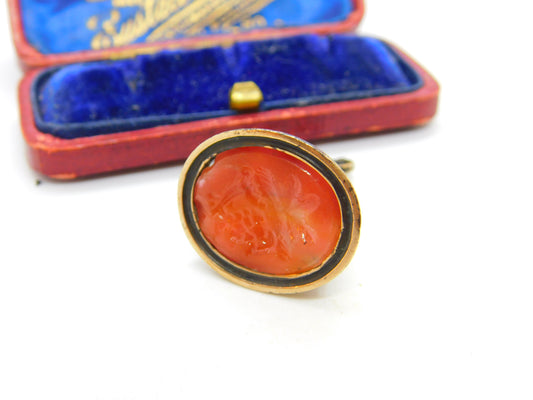 Georgian 9ct Yellow Carved Agate Floral Seal Intaglio Fob c1800 Antique