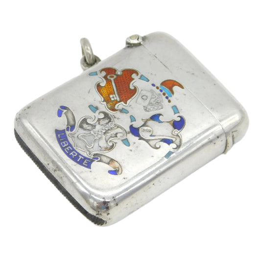 Edwardian Sterling Silver Enamel French Battleship 'Liberté' Vesta Case Antique 1904 Birmingham