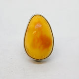 Sterling Silver Large Egg Yolk Amber Set Statement Ring Vintage London