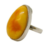 Sterling Silver Large Egg Yolk Amber Set Statement Ring Vintage London
