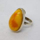 Sterling Silver Large Egg Yolk Amber Set Statement Ring Vintage London