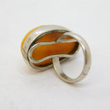 Sterling Silver Large Egg Yolk Amber Set Statement Ring Vintage London