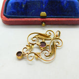 9ct Yellow Gold & Amethyst Set Lavalier Art Nouveau Pendant Antique c1910