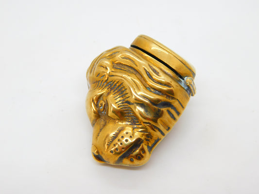 Victorian Brass Novelty Lion Head Vesta Case Antique c1860