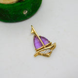 9ct Yellow Gold, Amethyst & Diamond Sailboat Pendant Vintage c1980