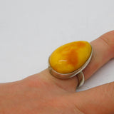 Sterling Silver Large Egg Yolk Amber Set Statement Ring Vintage London