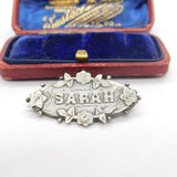 Sterling Silver Sarah Name Christening Brooch Antique 1913 Birmingham