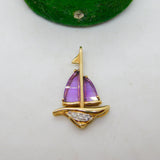 9ct Yellow Gold, Amethyst & Diamond Sailboat Pendant Vintage c1980