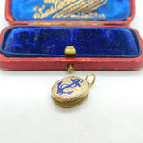 Victorian 9ct Gold Back & Front Blue Enamel Anchor Of Hope Mourning Locket c1880