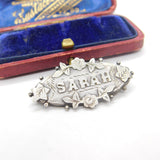 Sterling Silver Sarah Name Christening Brooch Antique 1913 Birmingham