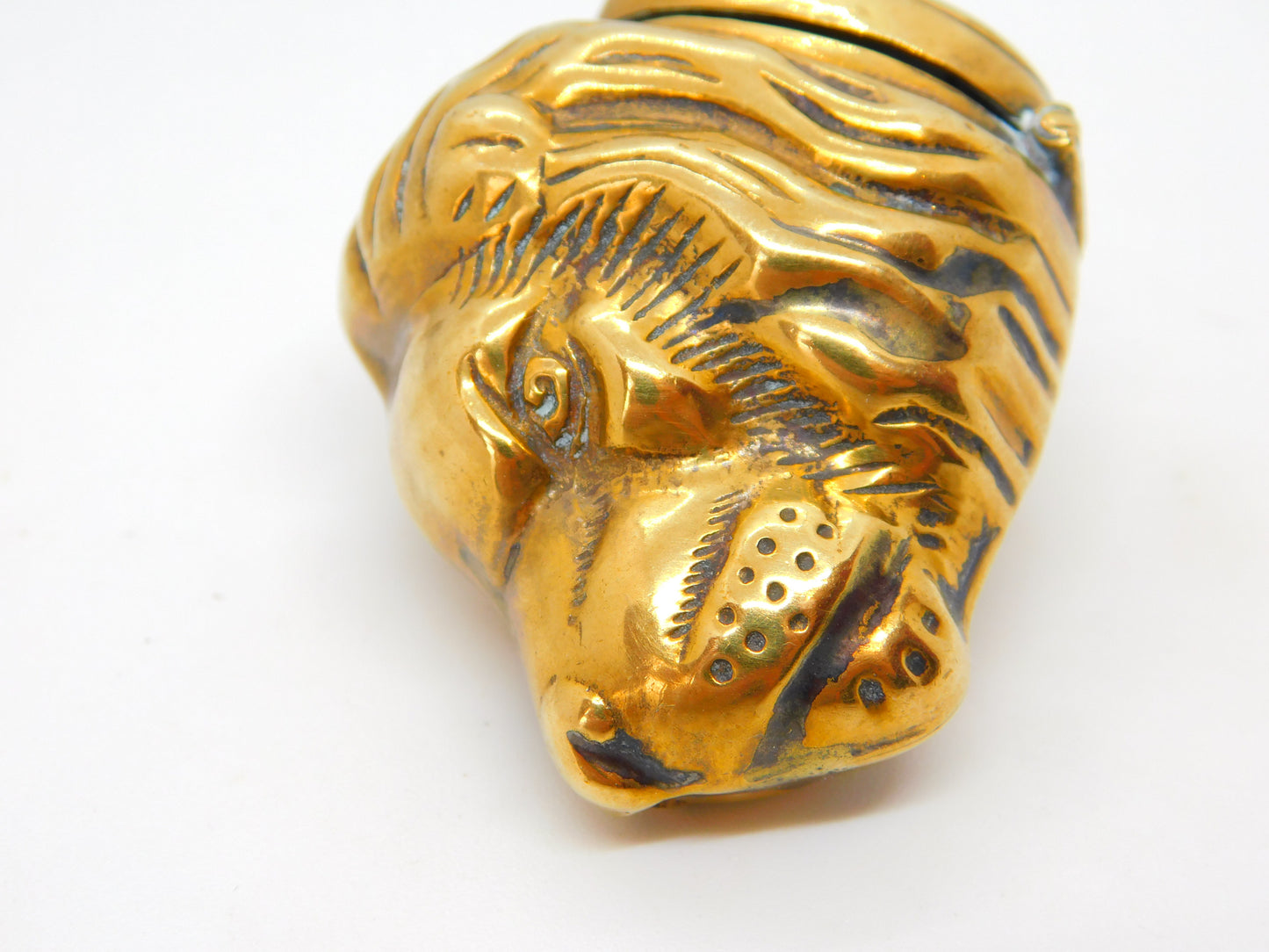 Victorian Brass Novelty Lion Head Vesta Case Antique c1860