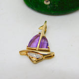 9ct Yellow Gold, Amethyst & Diamond Sailboat Pendant Vintage c1980