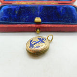 Victorian 9ct Gold Back & Front Blue Enamel Anchor Of Hope Mourning Locket c1880