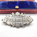 Sterling Silver Sarah Name Christening Brooch Antique 1913 Birmingham