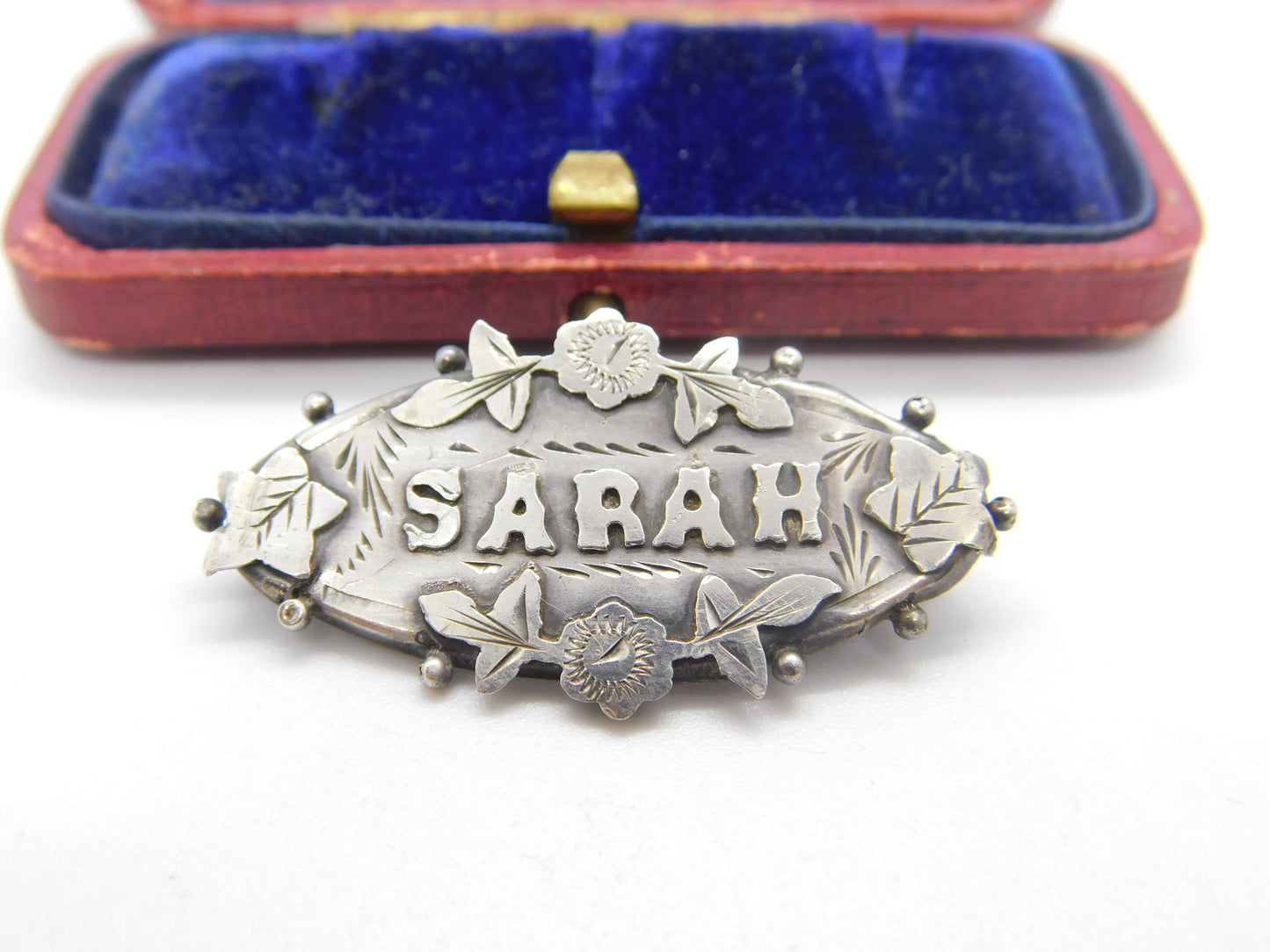 Sterling Silver Sarah Name Christening Brooch Antique 1913 Birmingham