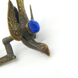 Victorian French Brass Flying Dove Bird Pin Cushion Clasp Antique c1860