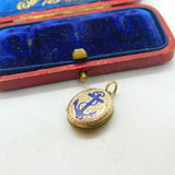 Victorian 9ct Gold Back & Front Blue Enamel Anchor Of Hope Mourning Locket c1880