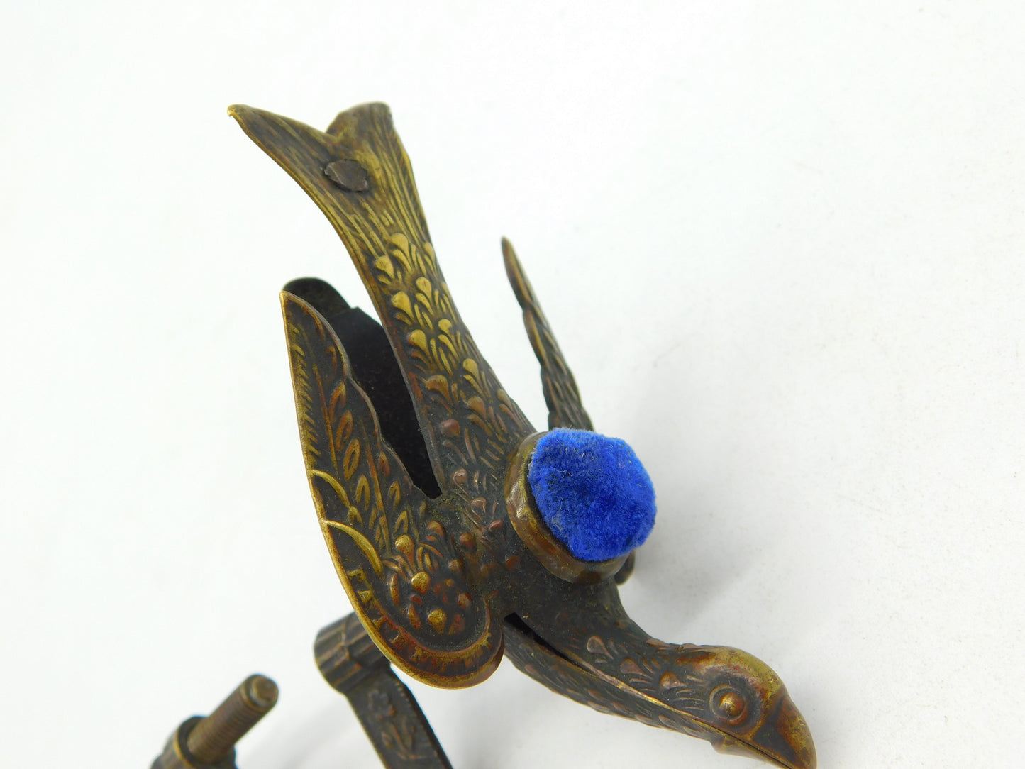 Victorian French Brass Flying Dove Bird Pin Cushion Clasp Antique c1860