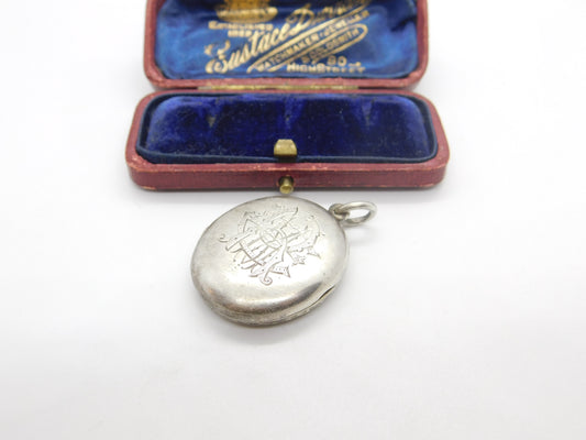 Victorian Sterling Silver Monogram & Floral Motif Locket Pendant Antique c1880