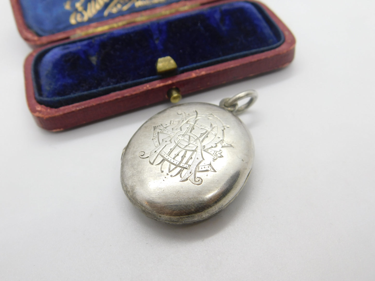 Victorian Sterling Silver Monogram & Floral Motif Locket Pendant Antique c1880