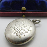 Victorian Sterling Silver Monogram & Floral Motif Locket Pendant Antique c1880