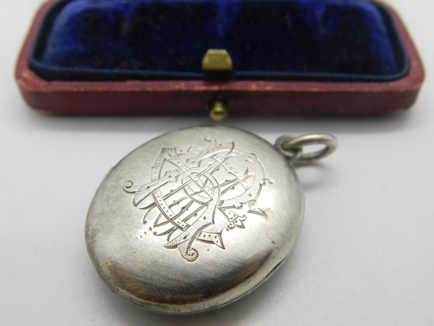 Victorian Sterling Silver Monogram & Floral Motif Locket Pendant Antique c1880