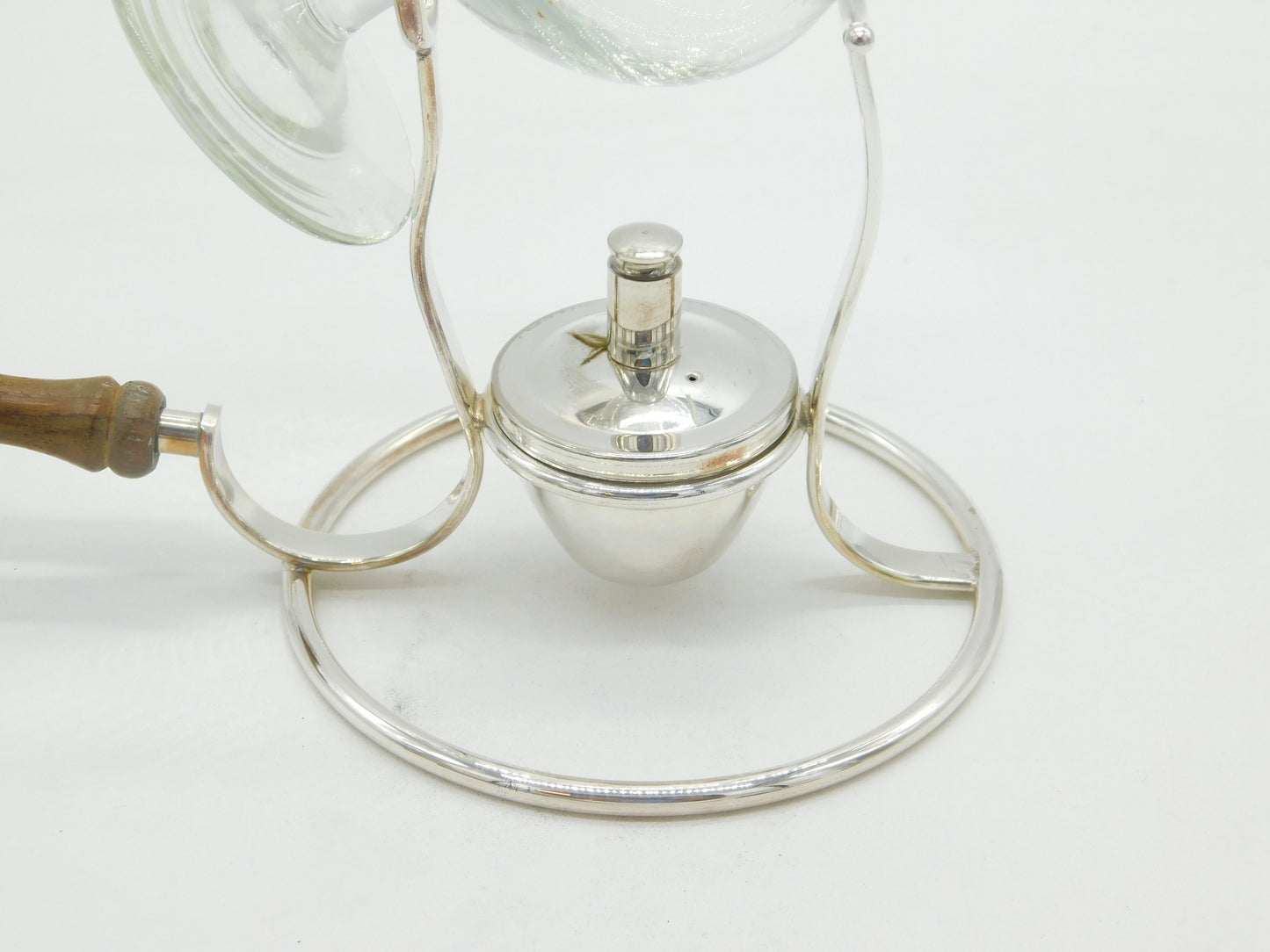 20th Century Italian Silver Plated Wooden Handle Brandy Cognac Warmer Antique c1930
