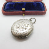 Victorian Sterling Silver Monogram & Floral Motif Locket Pendant Antique c1880