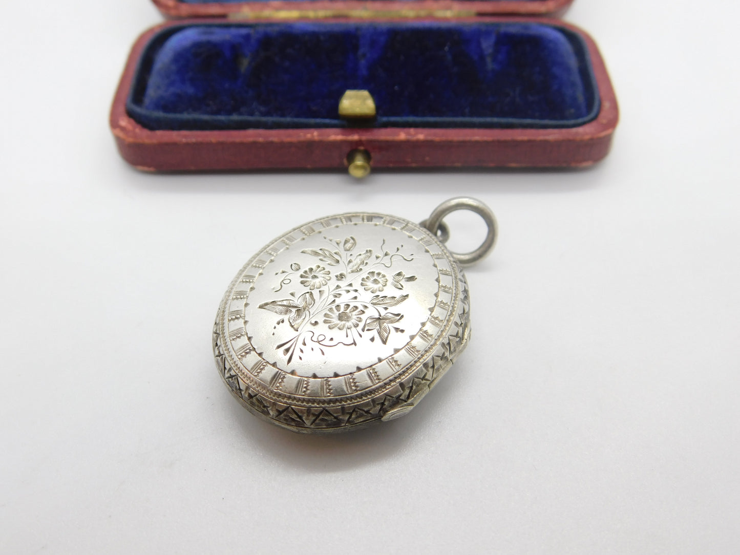 Victorian Sterling Silver Monogram & Floral Motif Locket Pendant Antique c1880