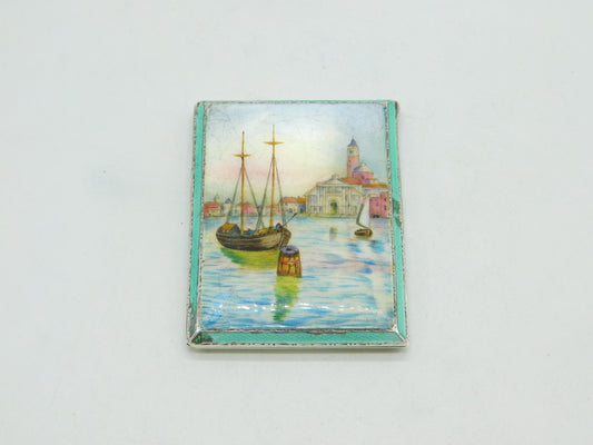 Sterling Silver Guilloche Enamel Venice Scene Cigarette Case 1931 Antique Deco