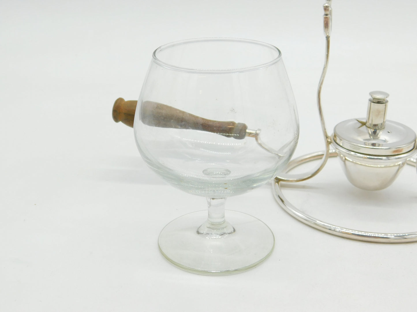 20th Century Italian Silver Plated Wooden Handle Brandy Cognac Warmer Antique c1930