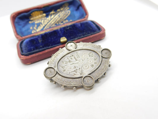 Victorian Sterling Silver Aesthetic Movement Swallow Sweetheart Brooch c1880