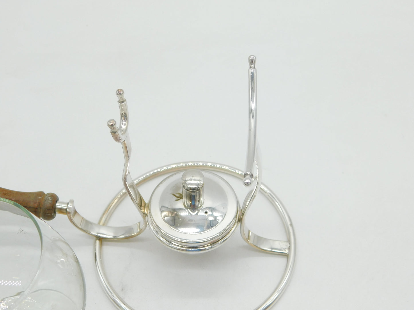 20th Century Italian Silver Plated Wooden Handle Brandy Cognac Warmer Antique c1930