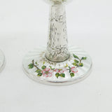 Pair of Sterling Silver Guilloche Enamel Floral Wine Goblets Vintage 1969 Birmingham