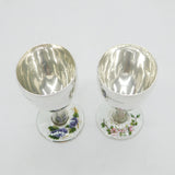 Pair of Sterling Silver Guilloche Enamel Floral Wine Goblets Vintage 1969 Birmingham