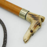 19th Century Ornate Carved Beagling Crop Whip & Dog Whistle Antique c1880