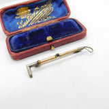 9ct Gold & Sterling Silver Hunting Riding Crop Brooch with Sapphire c1920