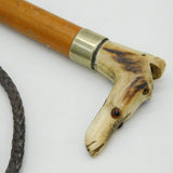 19th Century Ornate Carved Beagling Crop Whip & Dog Whistle Antique c1880