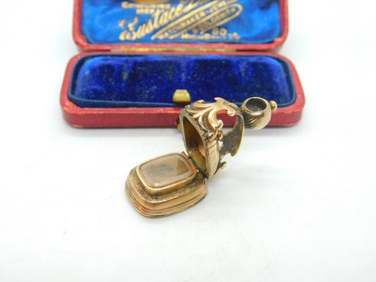 Victorian Rolled Gold Opening Mourning Fob With Carnelian Seal Antique c1860