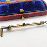 9ct Gold & Sterling Silver Hunting Riding Crop Brooch with Sapphire c1920