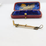 9ct Gold & Sterling Silver Hunting Riding Crop Brooch with Sapphire c1920