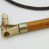 19th Century Ornate Carved Beagling Crop Whip & Dog Whistle Antique c1880