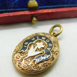 Victorian 9ct Gold & Enamel 'In Memory Of' Watercolour Miniature Locket Antique